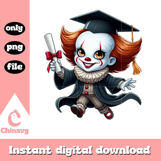 Pennywise chibi graduation day design png, graduation design png 