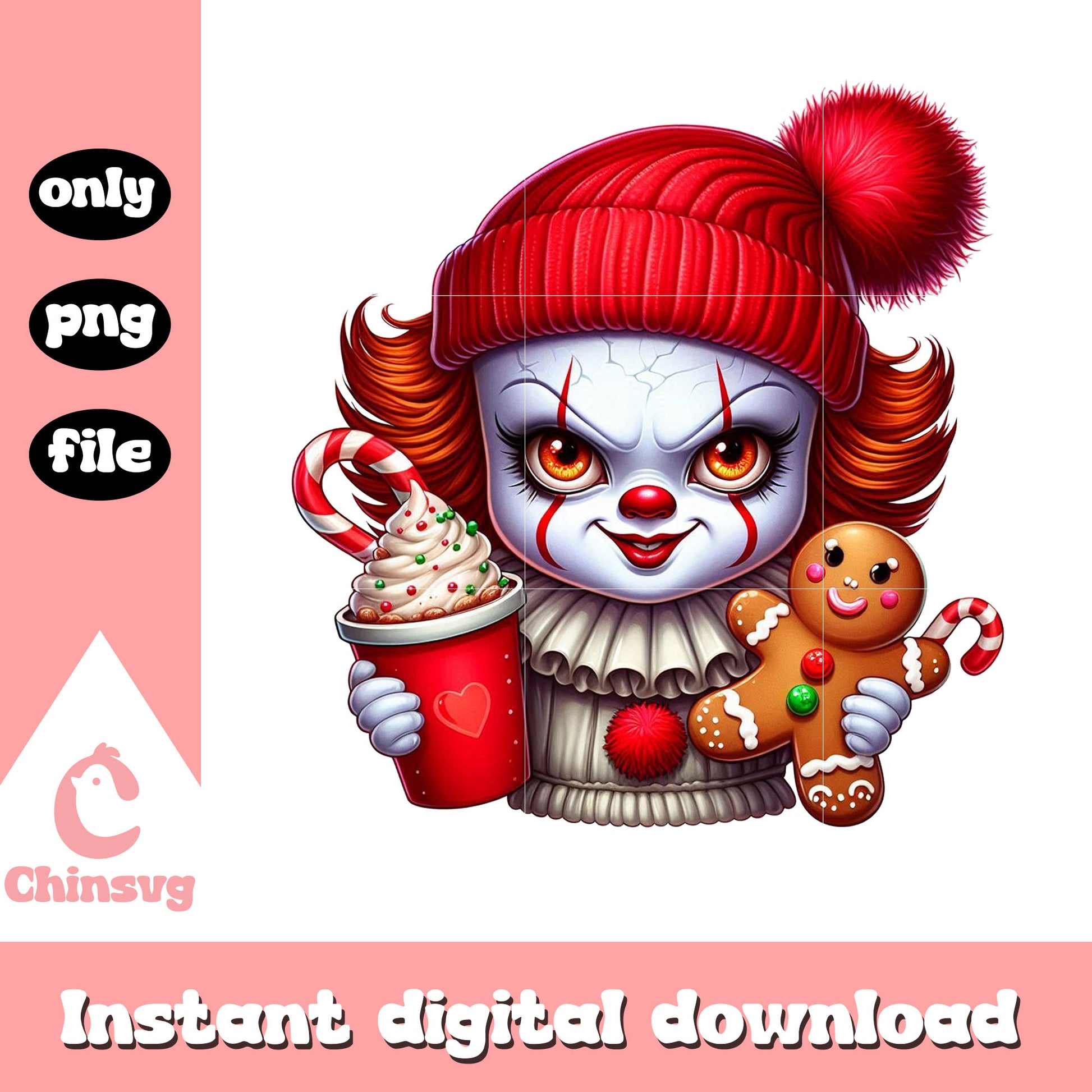 Pennywise christmas day png, horror clown png