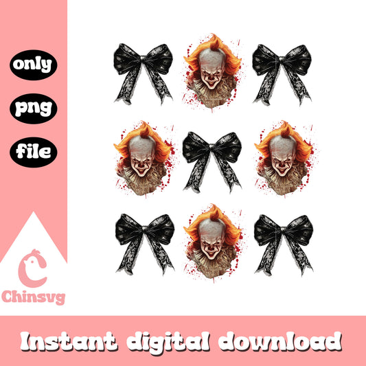 Pennywise coquette ribbon halloween design png, halloween decor png