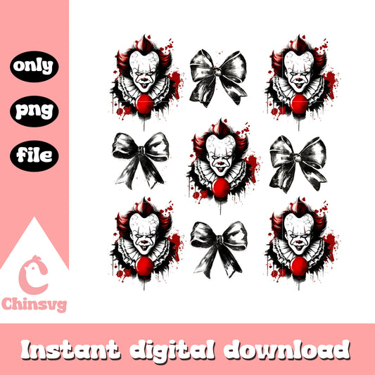 Pennywise coquette ribbon halloween design png, pennywise png