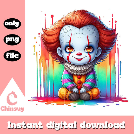 Pennywise cute chibi halloween design png, pennywise png