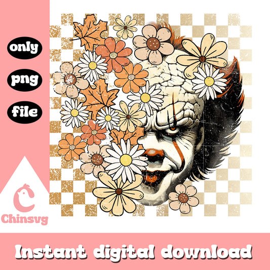 Pennywise face floral design png, happy halloween png
