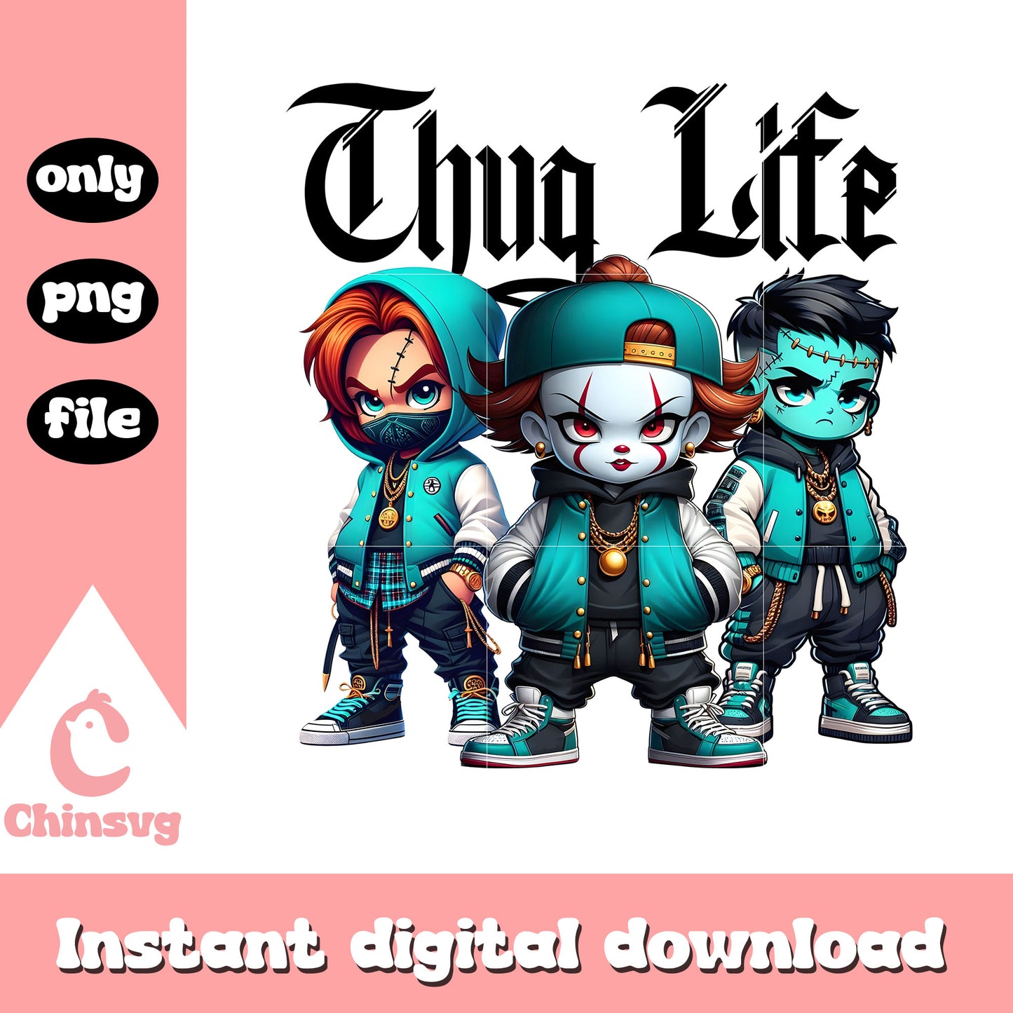 Pennywise frankenstein chucky chibi thug life png, thug for life png