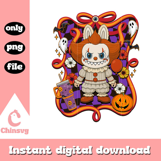 Pennywise halloween labubu bow png, pennywise cartoon png