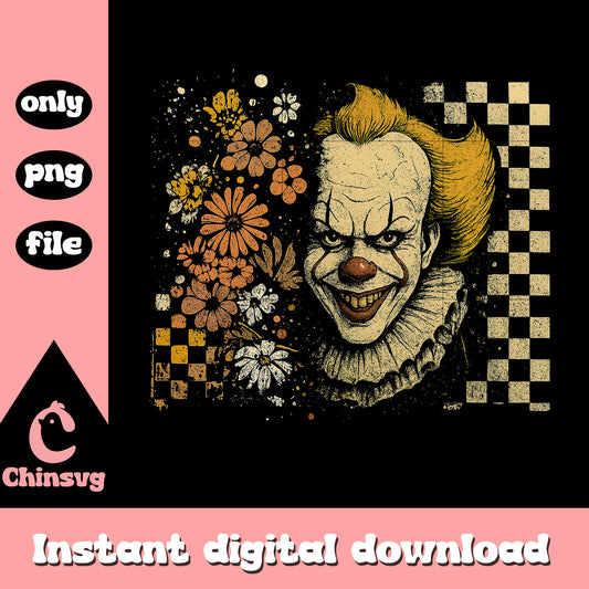 Pennywise head floral design png, pennywise mask png