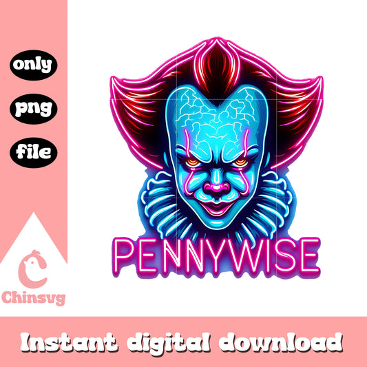 Pennywise head neon halloween design png, halloween pennywise png