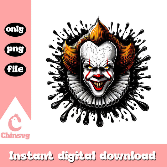 Pennywise portrait splatter effect png, pennywise portrait png