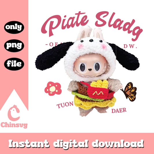 Piate sladg labubu clipart design png, baby labubu png
