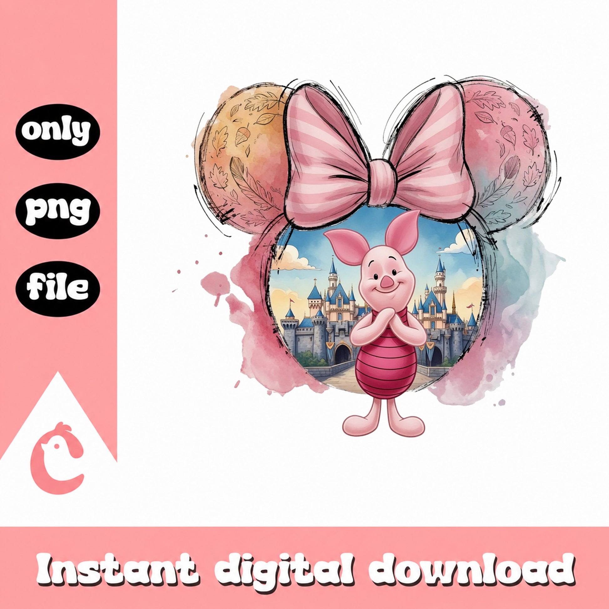Piglet Disney Castle Mickey Ears PNG, Winnie The Pooh PNG, Disney PNG