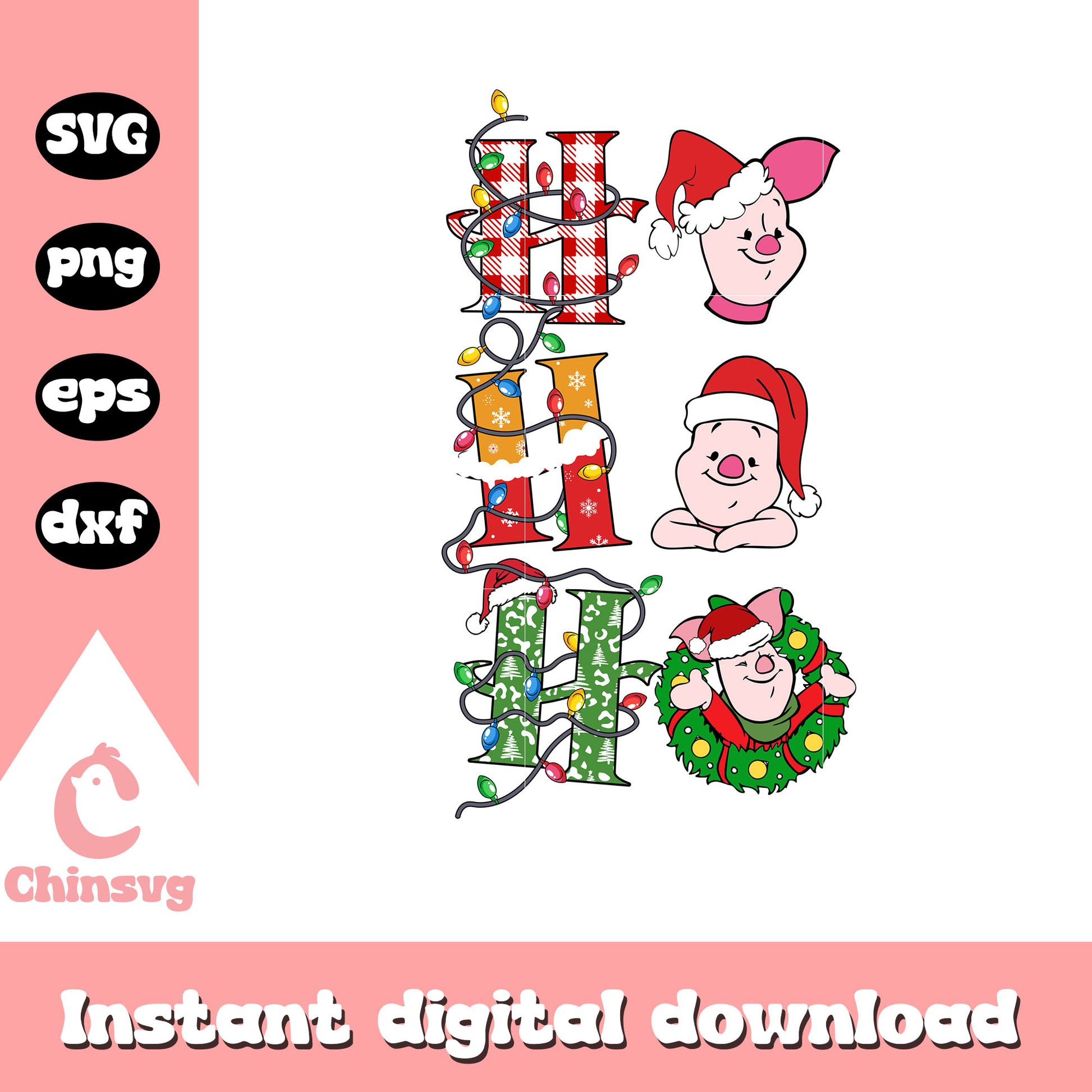 Piglet character hohoho merry christmas svg, christmas holiday svg
