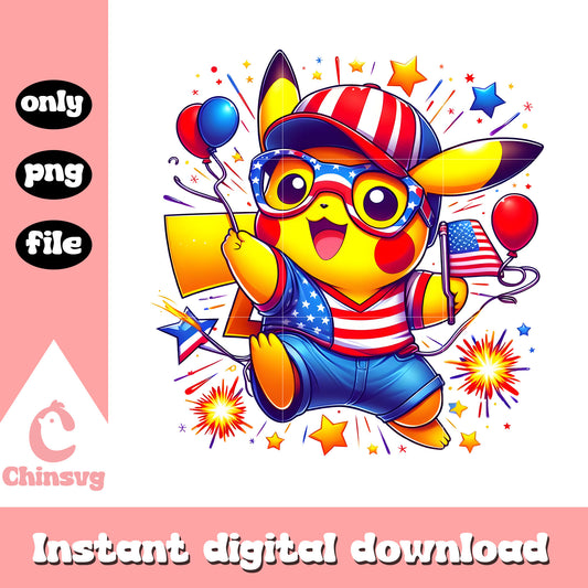 Pikachu pokemon 4th of july png, pikachu independence day png