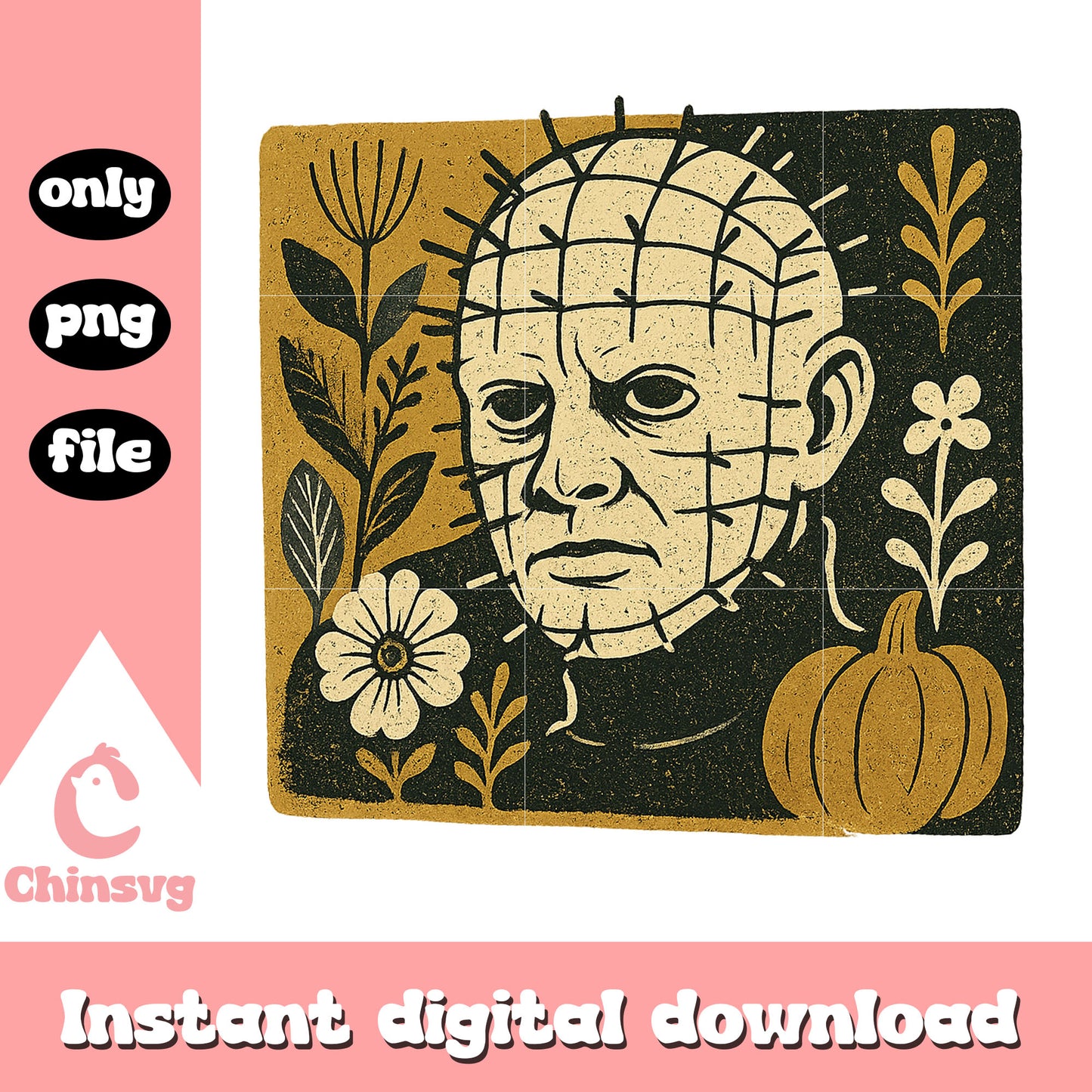 Pinhead floral portrait clipart png, pinhead character png