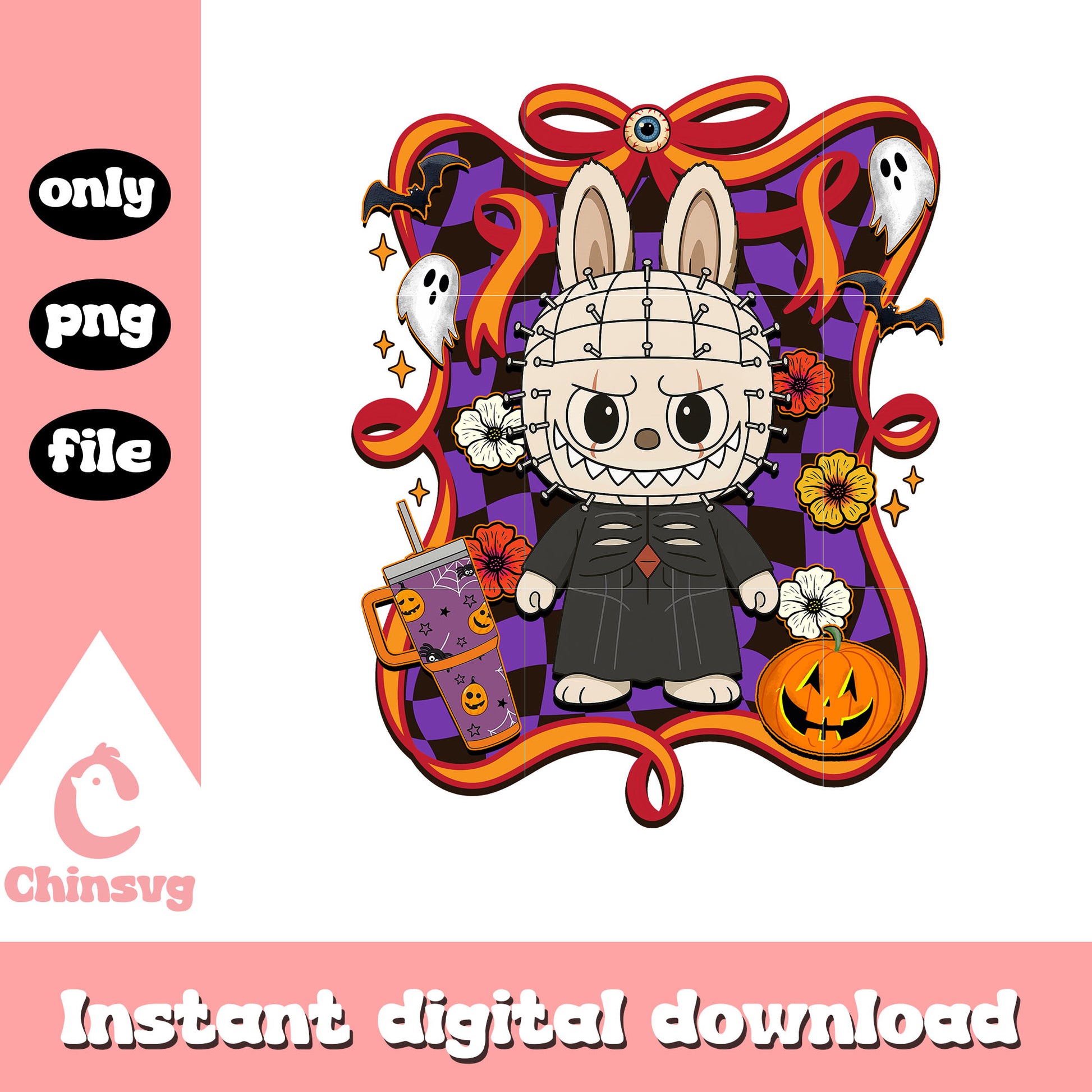 Pinhead halloween labubu bow png, pinhead character png