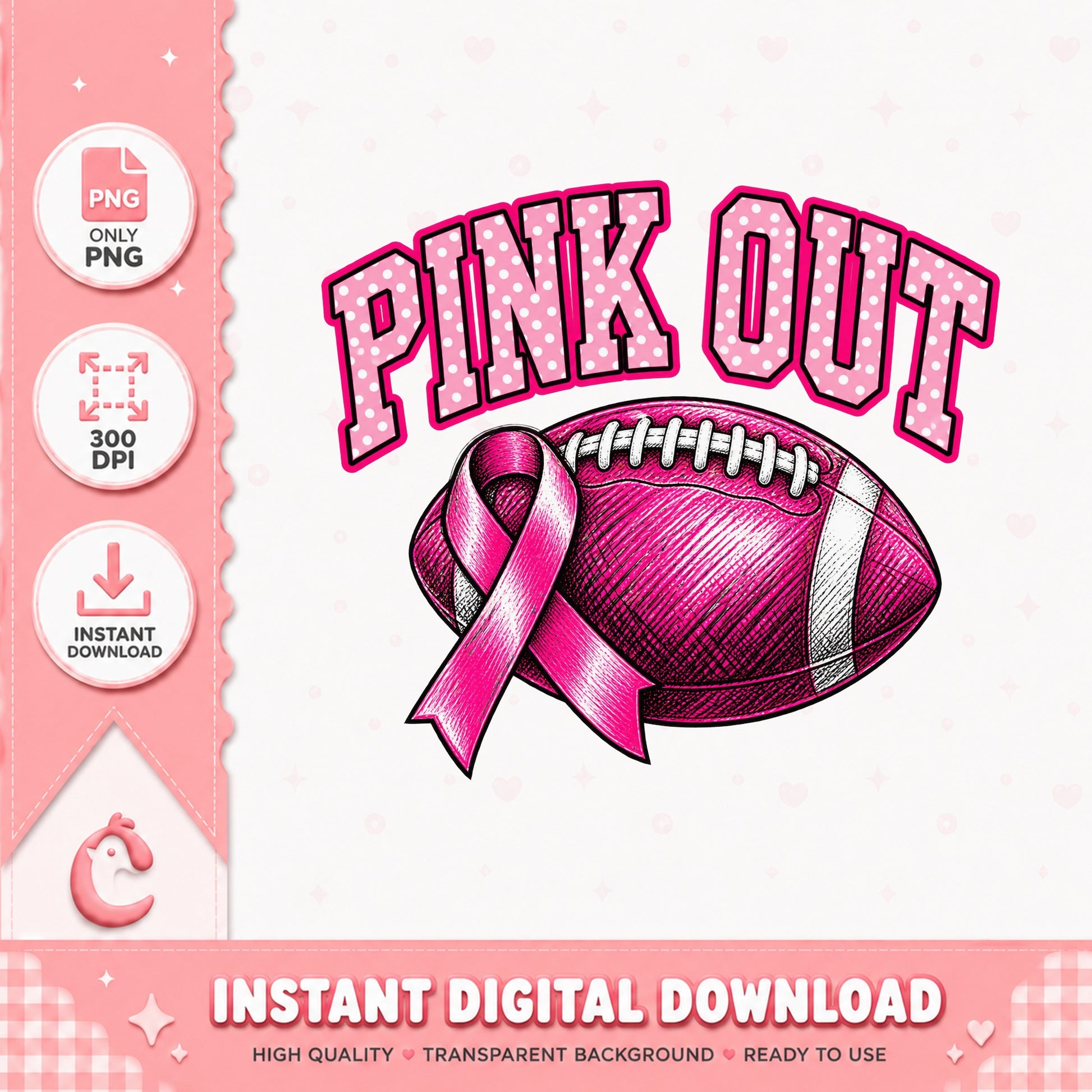 Pink Out Football Awareness Ribbon, Breast Cancer Support, PNG