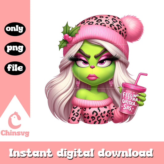 Pink feeling extra grinchy girl leopard png, the grinch girl​ png
