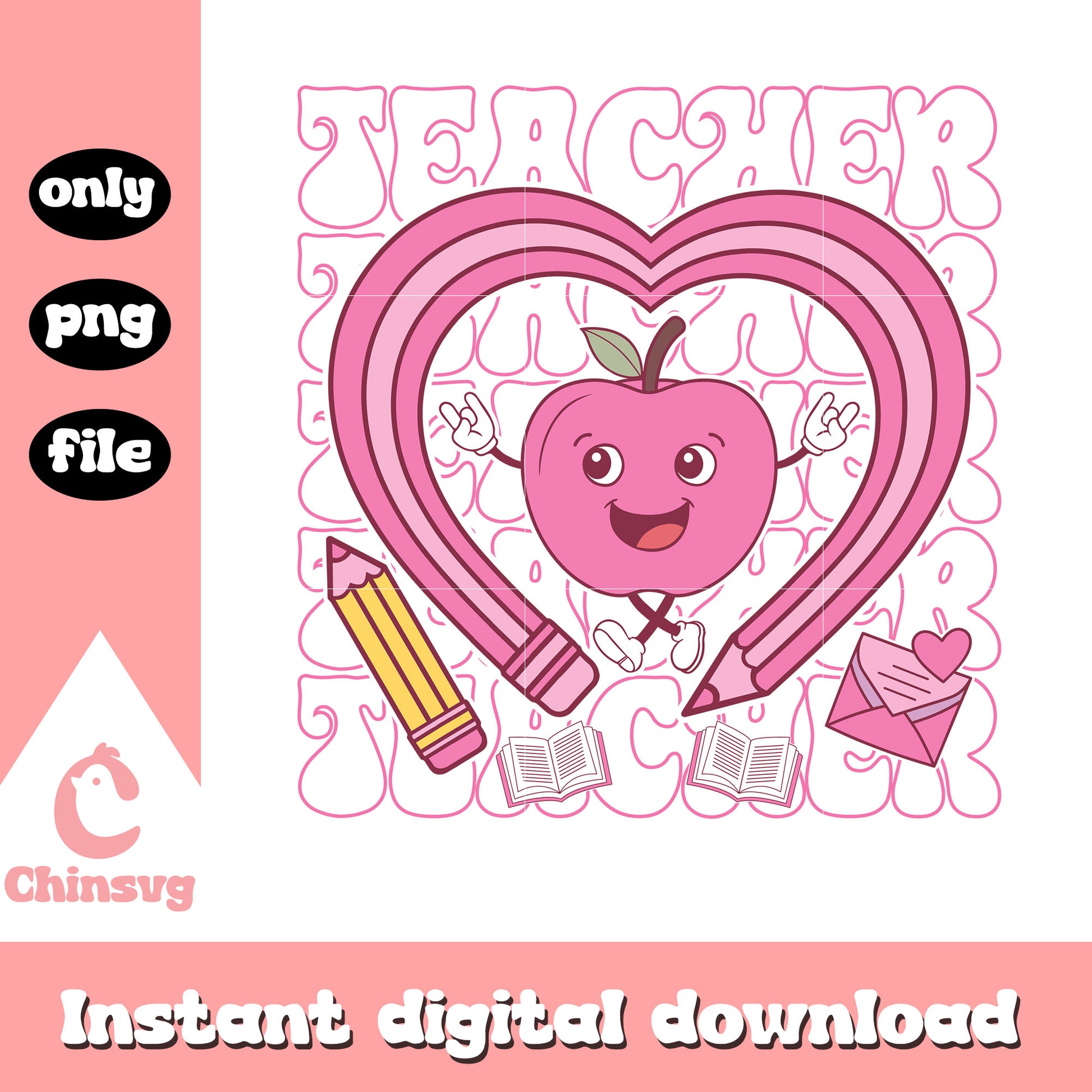 Pink apple valentine teaching png, apple valentine's day png