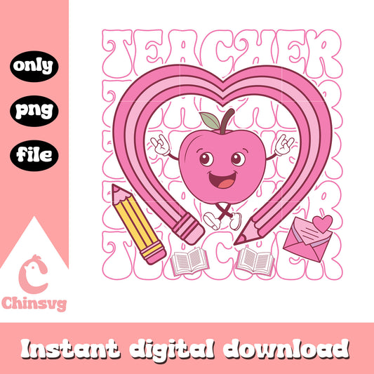 Pink apple valentine teaching png, apple valentine's day png