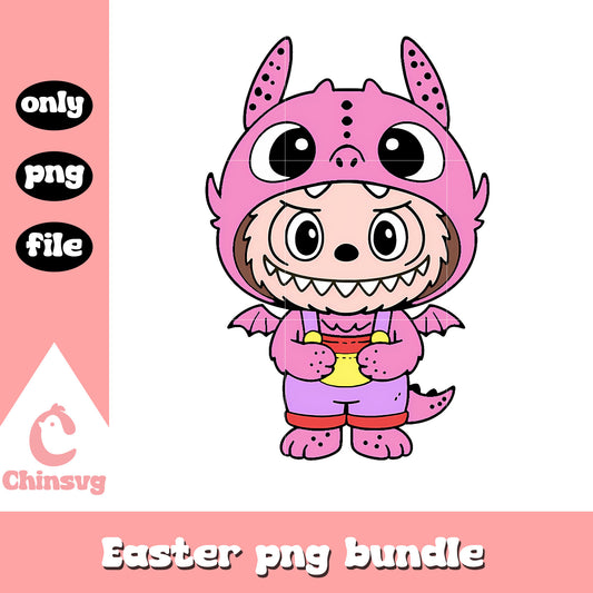Pink baby dragon labubu cute doll png, labubu coloring png