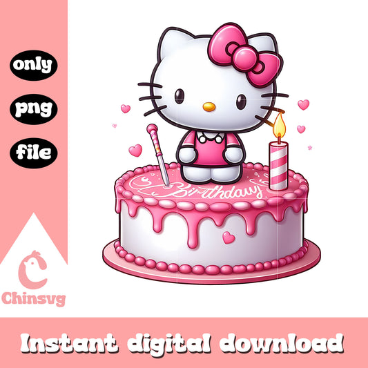 Pink birthday cake kitty design png, hello kitty png, birthday png