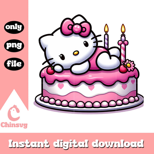 Pink birthday cake kitty design png, sanrio png, birthday png