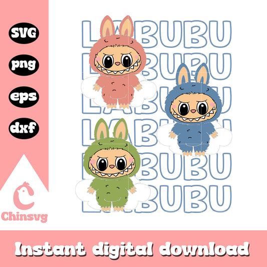 Pink blue green labubu cute doll design svg, labubu coloring svg
