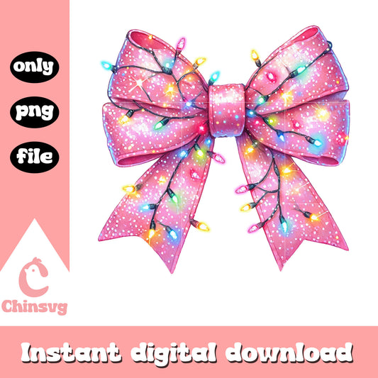 Pink bow tie christmas lights design png, pink bow tie​ png