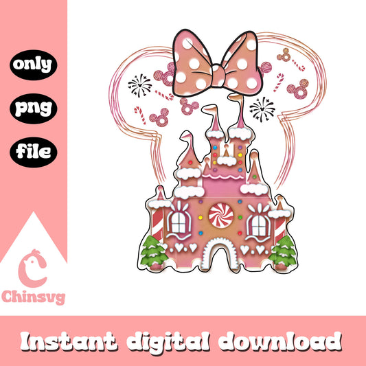 Pink christmas castle minnie head png, gingerbread castle png