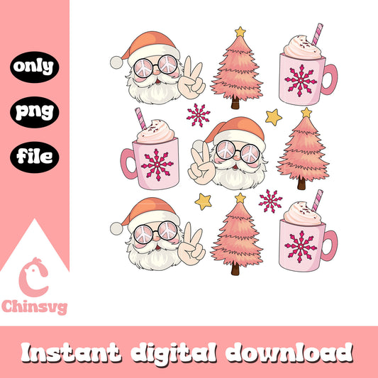 Pink christmas coquette design png, santa face png, pink christmas tree​ png