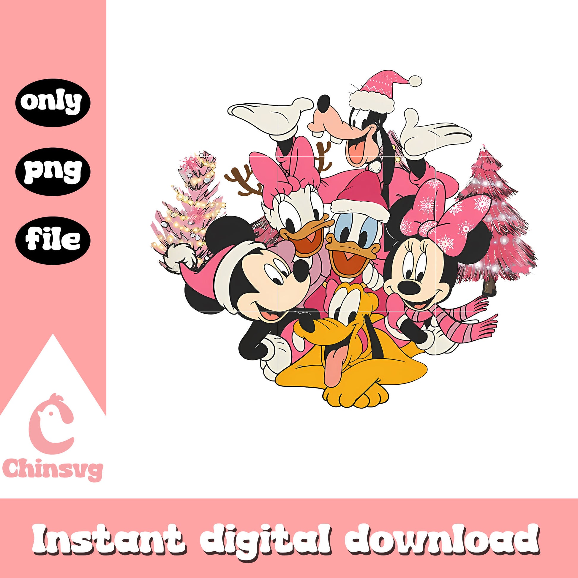 Pink christmas disney friends design png, disney friends png