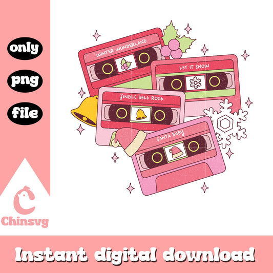 Pink christmas music cassette tapes png, pink christmas png​