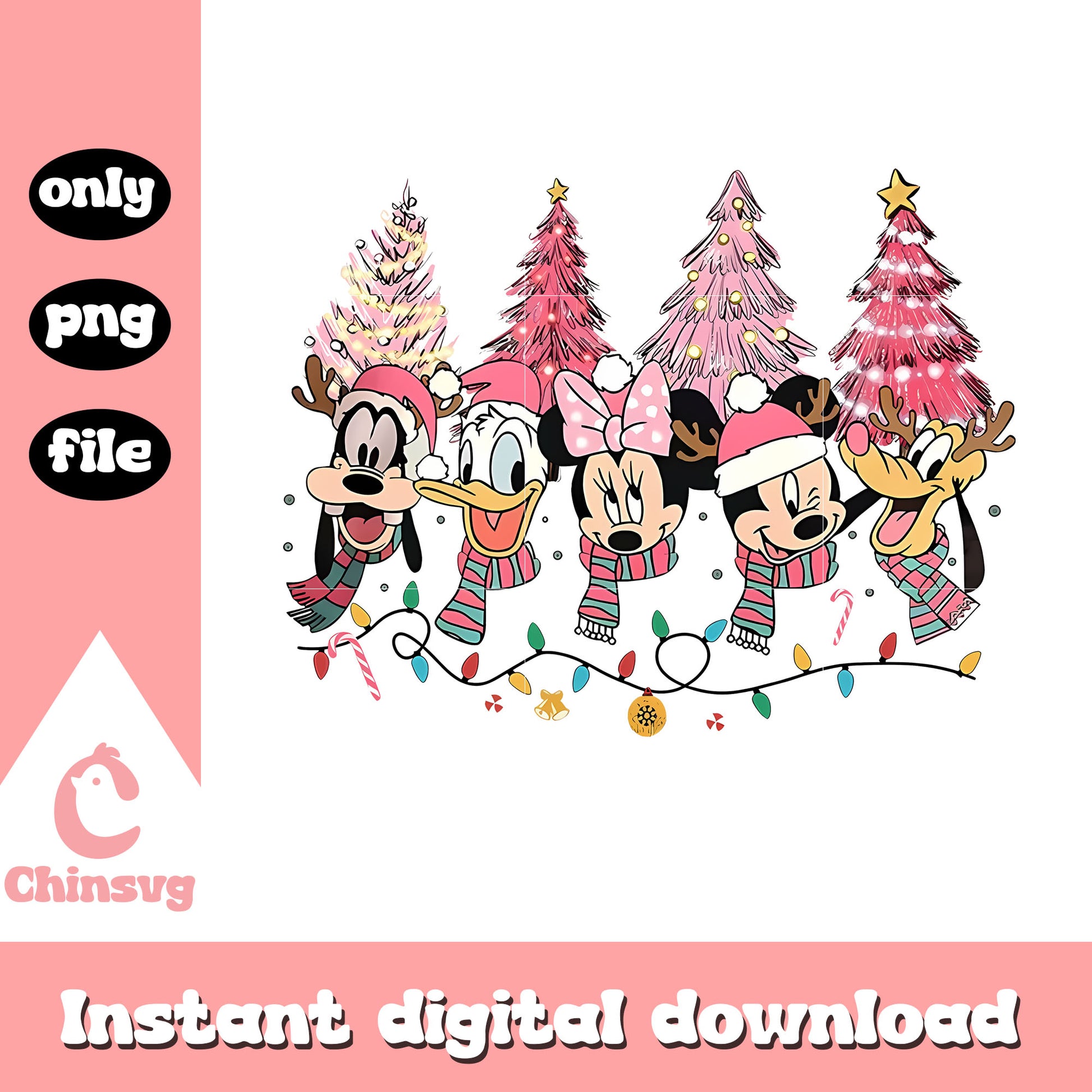Pink christmas trees mickey heads png, mickey mouse friends png 