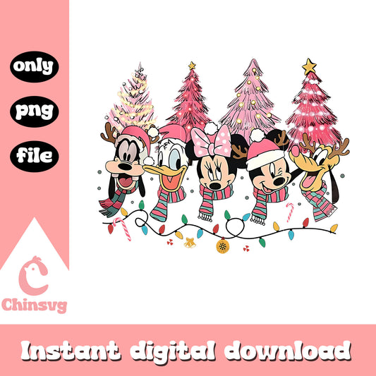 Pink christmas trees mickey heads png, mickey mouse friends png 