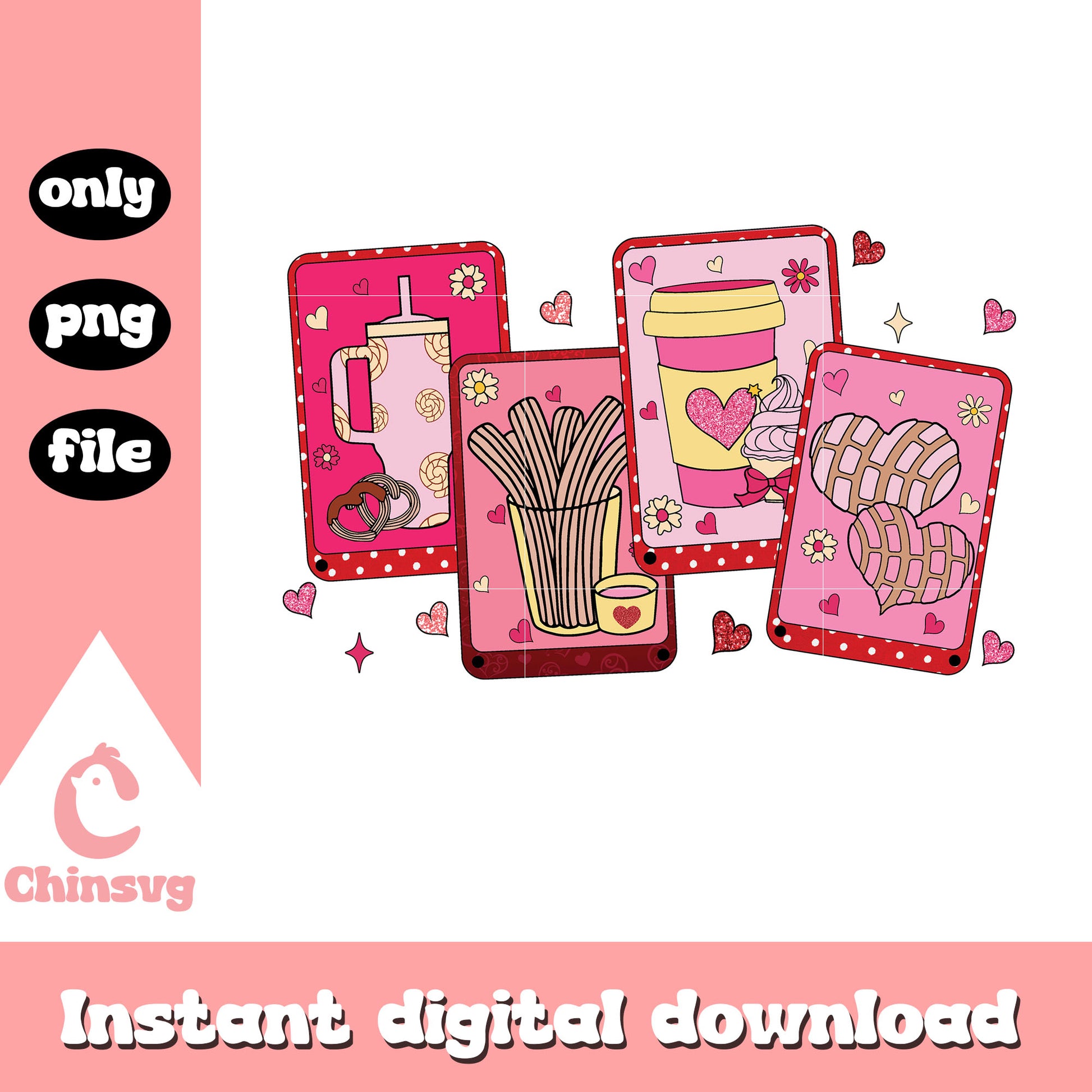 Pink coffee conchas valentine png, valentines day designs​ png