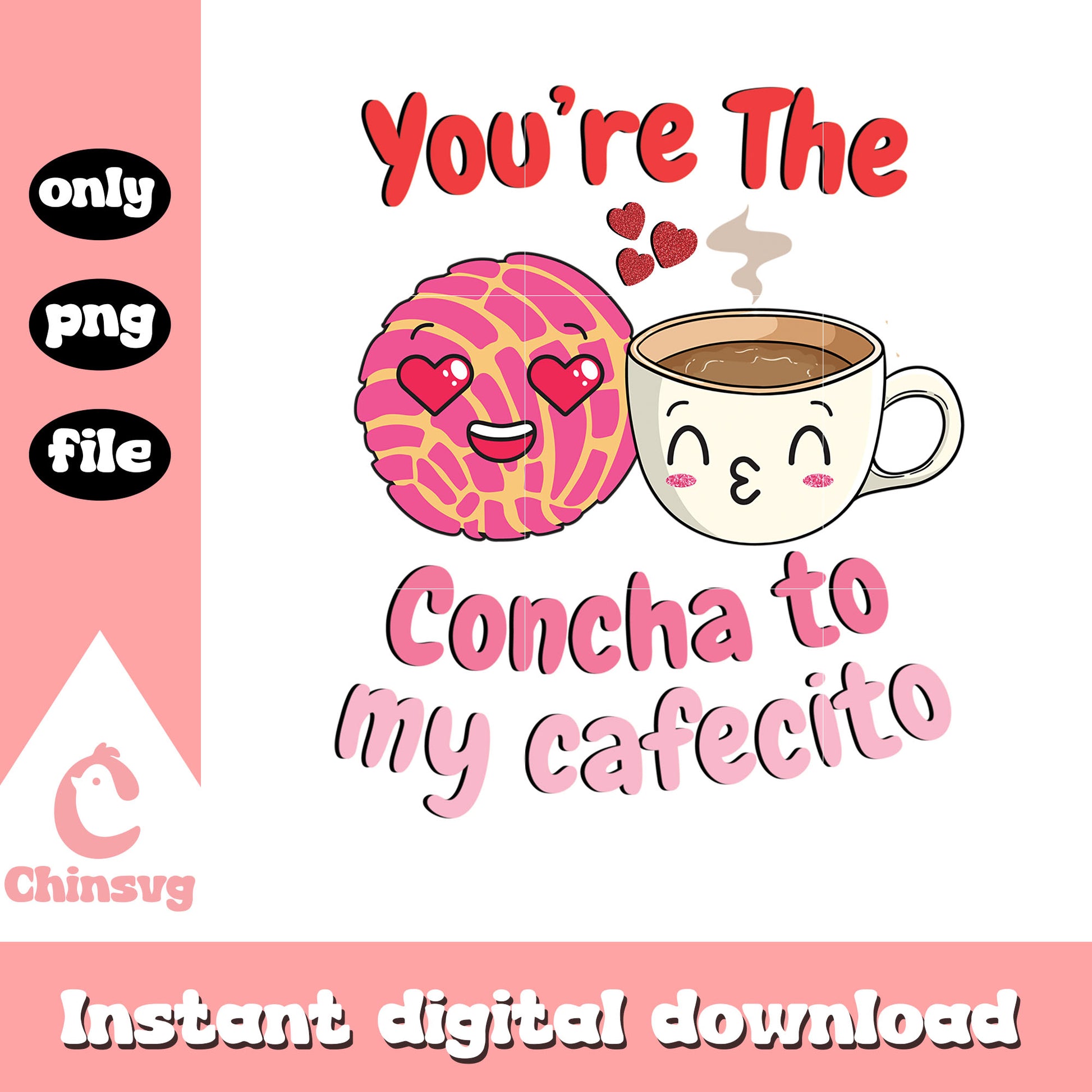 Pink conchas cafecito valentine png, valentines day love​ png