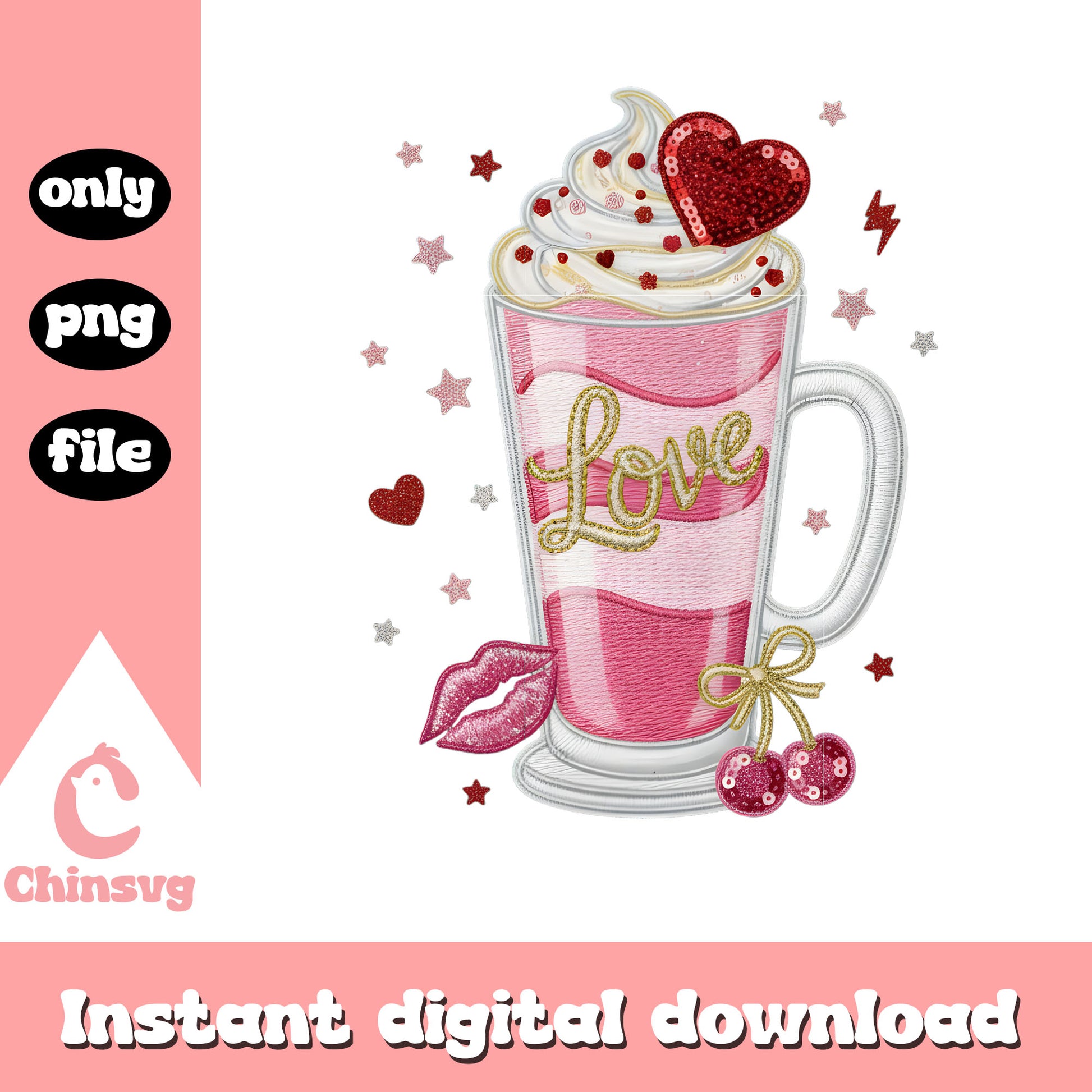 Pink cream valentine crochet png, valentines day love png