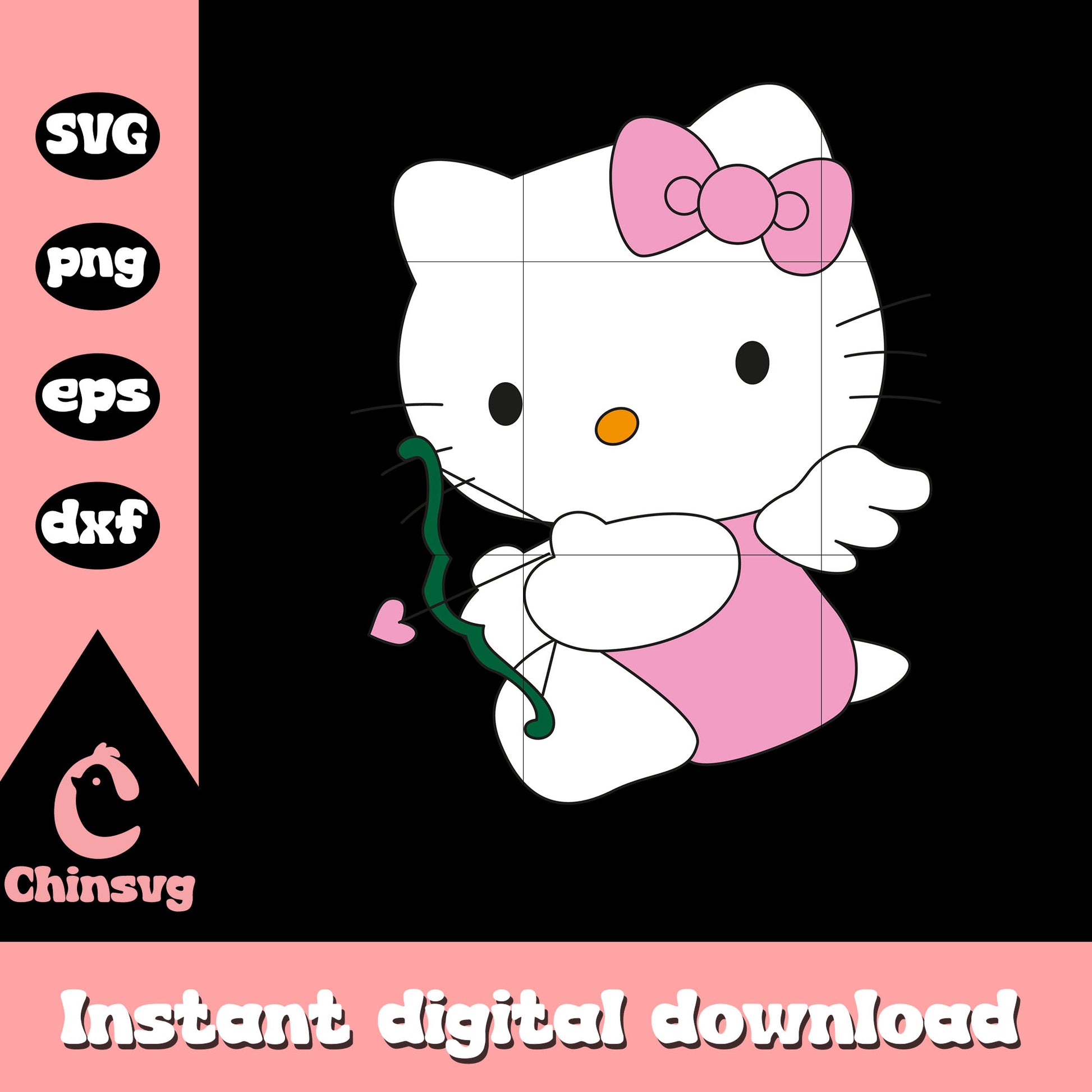 Pink cupid hello kitty cat svg, pink hello kitty svg, kitty cat svg