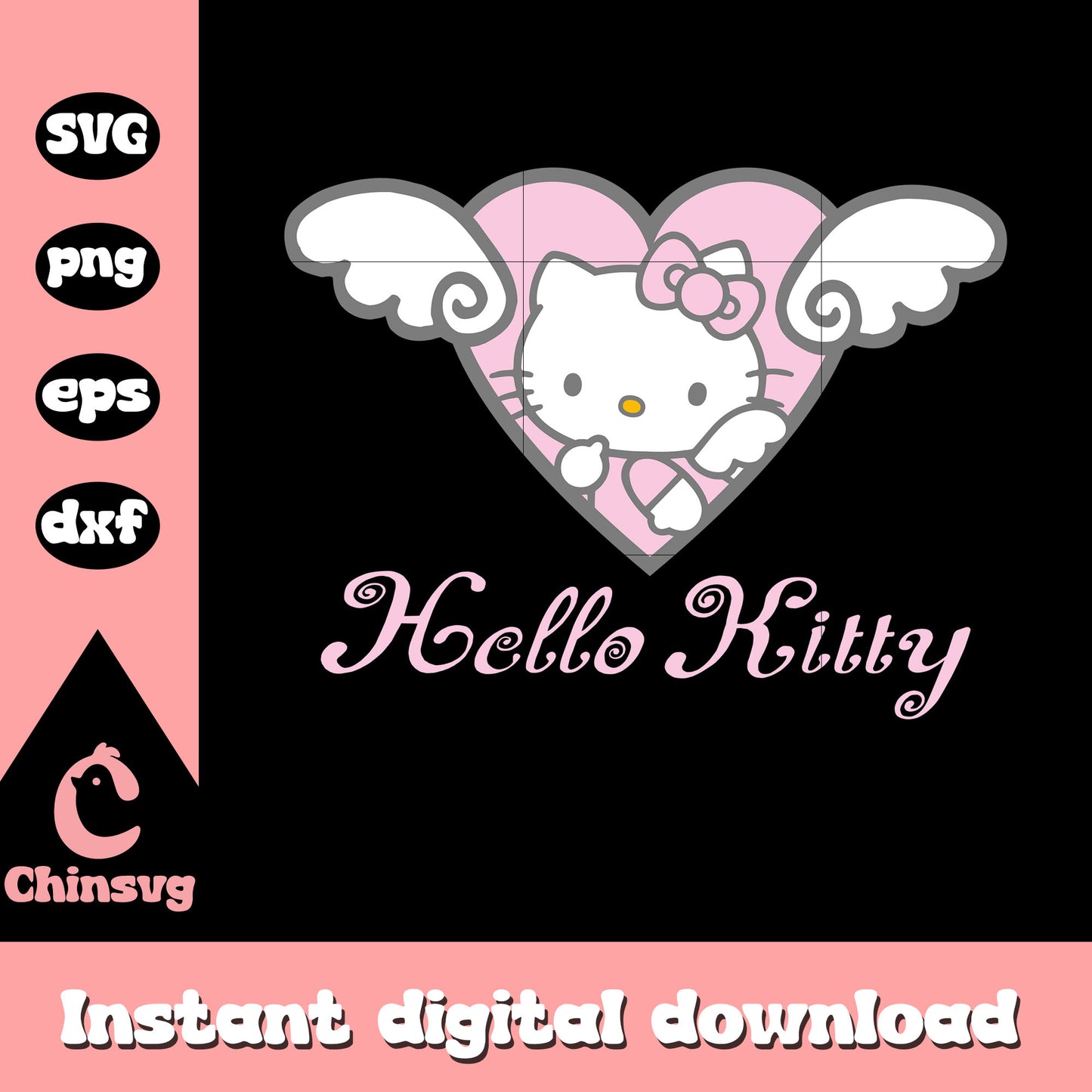 Pink cupid hello kitty cat svg design, pink hello kitty svg, kitty cat svg