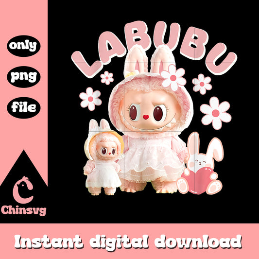 Pink cute labubu flower design png, labubu pink png, labubu art png