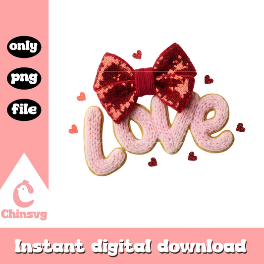 Pink design valentine crochet png, valentines day bow png
