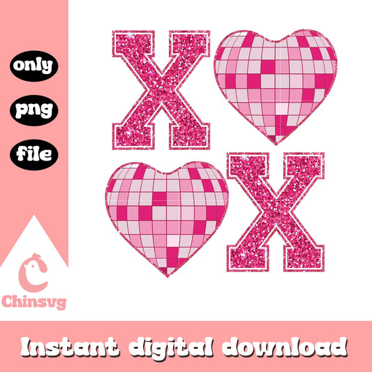 Pink disco ball xoxo valentine png, xoxo valentine png