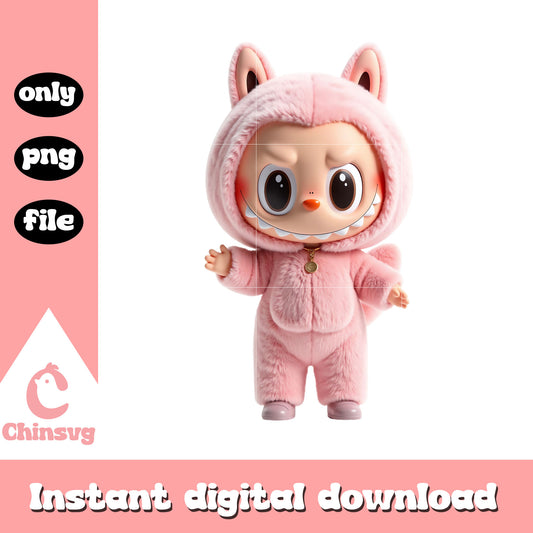 Pink doll labubu clothes design png, labubu clothing png