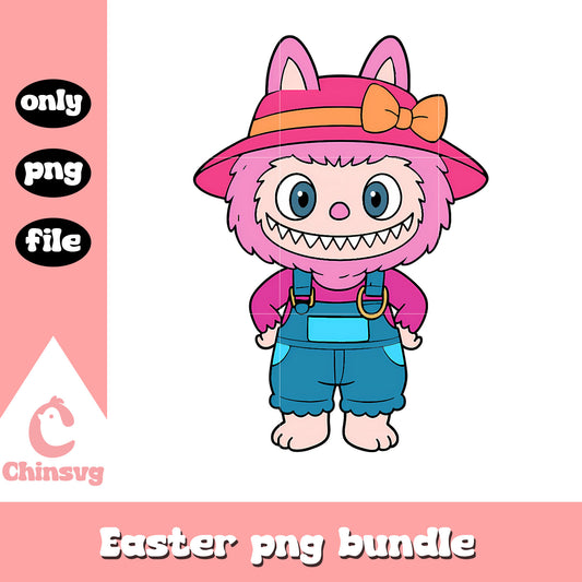 Pink farmer labubu cute doll png, labubu pink color png