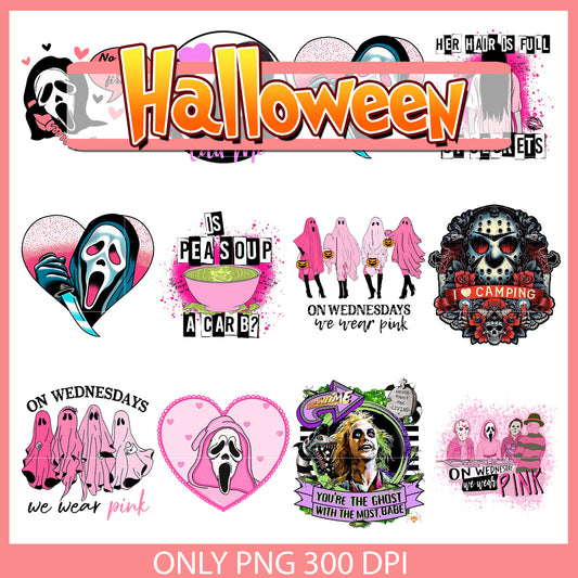 Pink ghost face halloween design bundle png, ghostface pink​ png