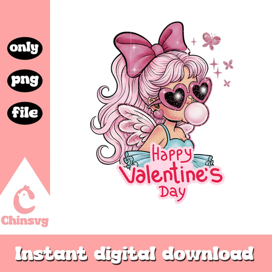 Pink girl cupid valentine png, girls valentines outfit​ png
