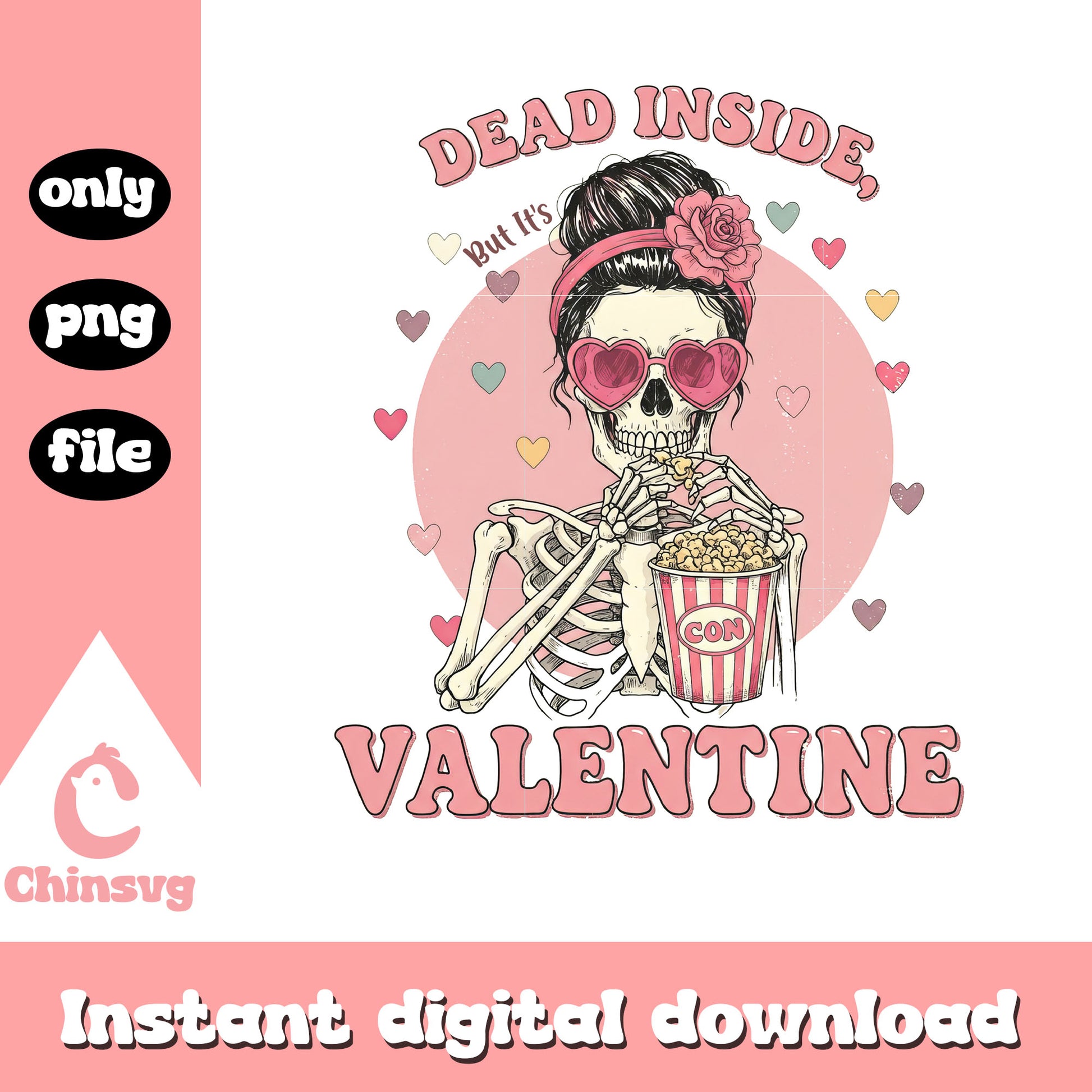 Pink girl skeleton valentine png, skeleton valentines day​​​ png