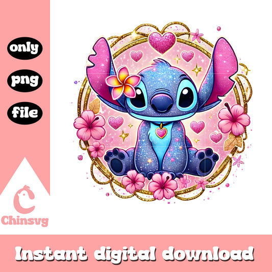 Pink glitter stitch valentine png, stitch valentines day​​ png (2)