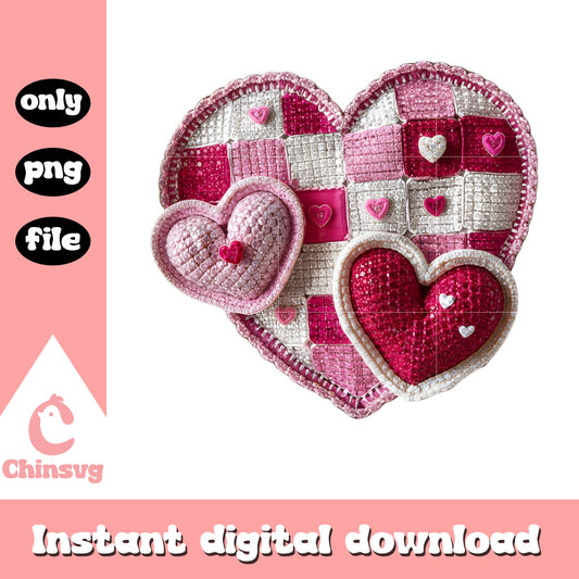Pink hearts caro crochet png, happy valentines day love​ png