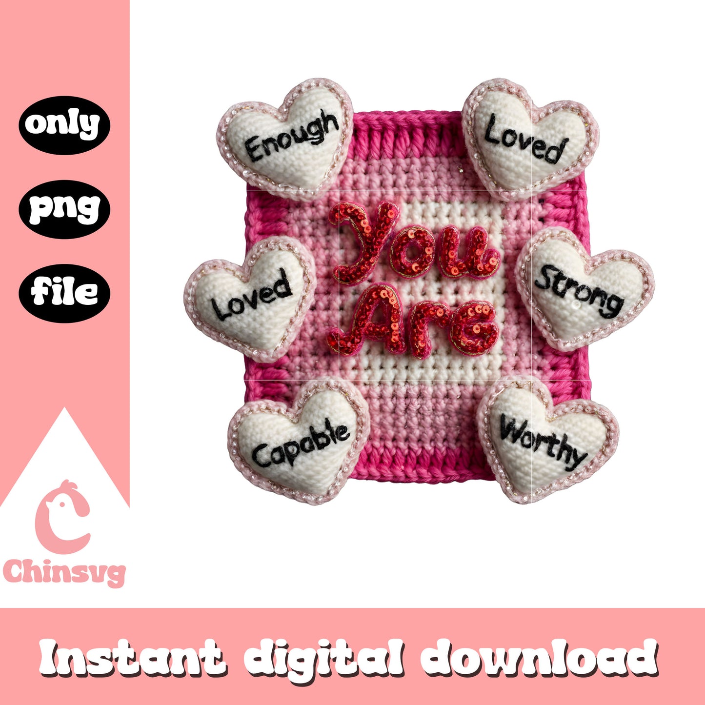 Pink hearts valentine crochet png, heart valentine's day png