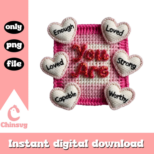 Pink hearts valentine crochet png, heart valentine's day png