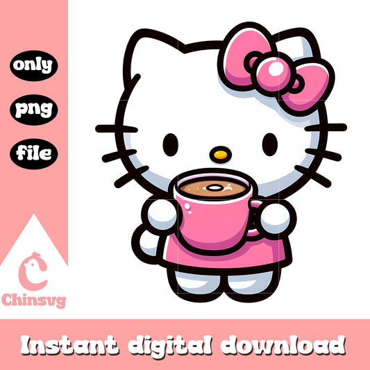 Pink hello kitty drink coffee png, hello kitty png, coffee png